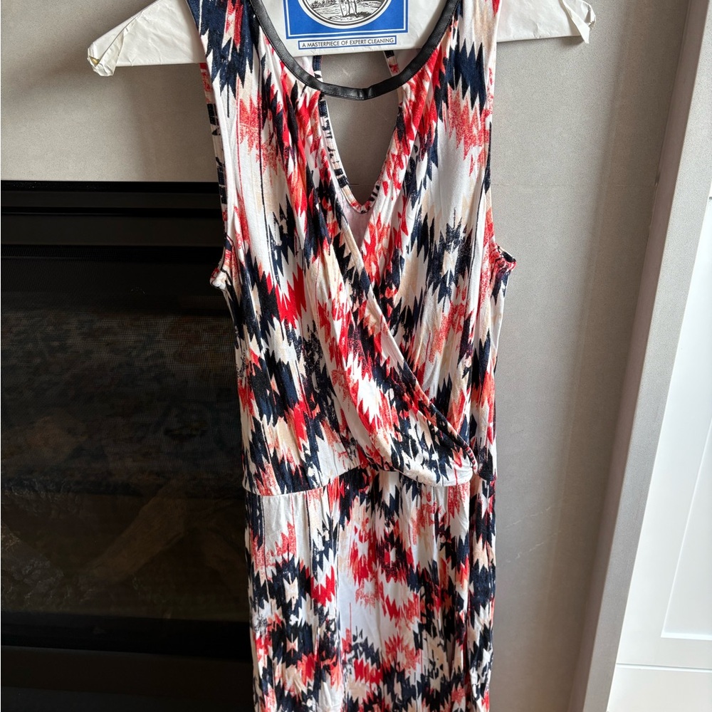 Ella Moss Patterned Midi Dress - Red, Blue, White